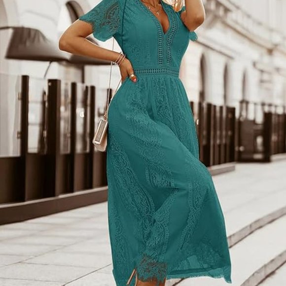 Merokeety Dresses & Skirts - MEROKEETY Women's V Neck Short Sleeve Floral Lace Dress Size XL